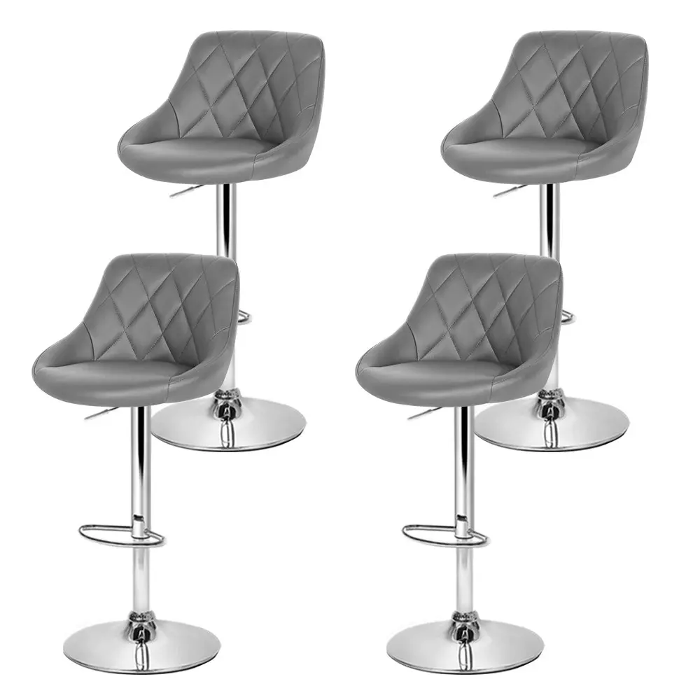 Artiss 4x Bar Stools Leather Padded Gas Lift Grey