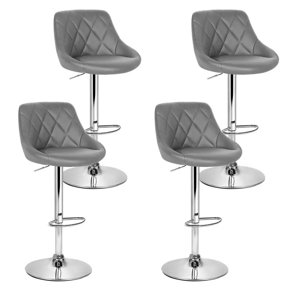 Artiss 4x Bar Stools Leather Padded Gas Lift Grey