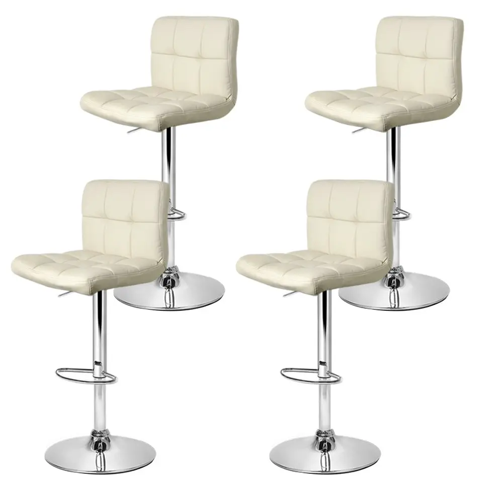 Artiss 4x Bar Stools Leather Gas Lift Beige