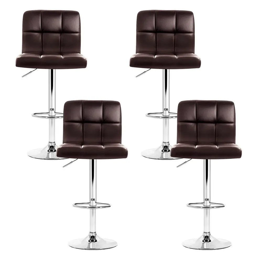 Artiss 4x Bar Stools Leather Gas Lift Brown