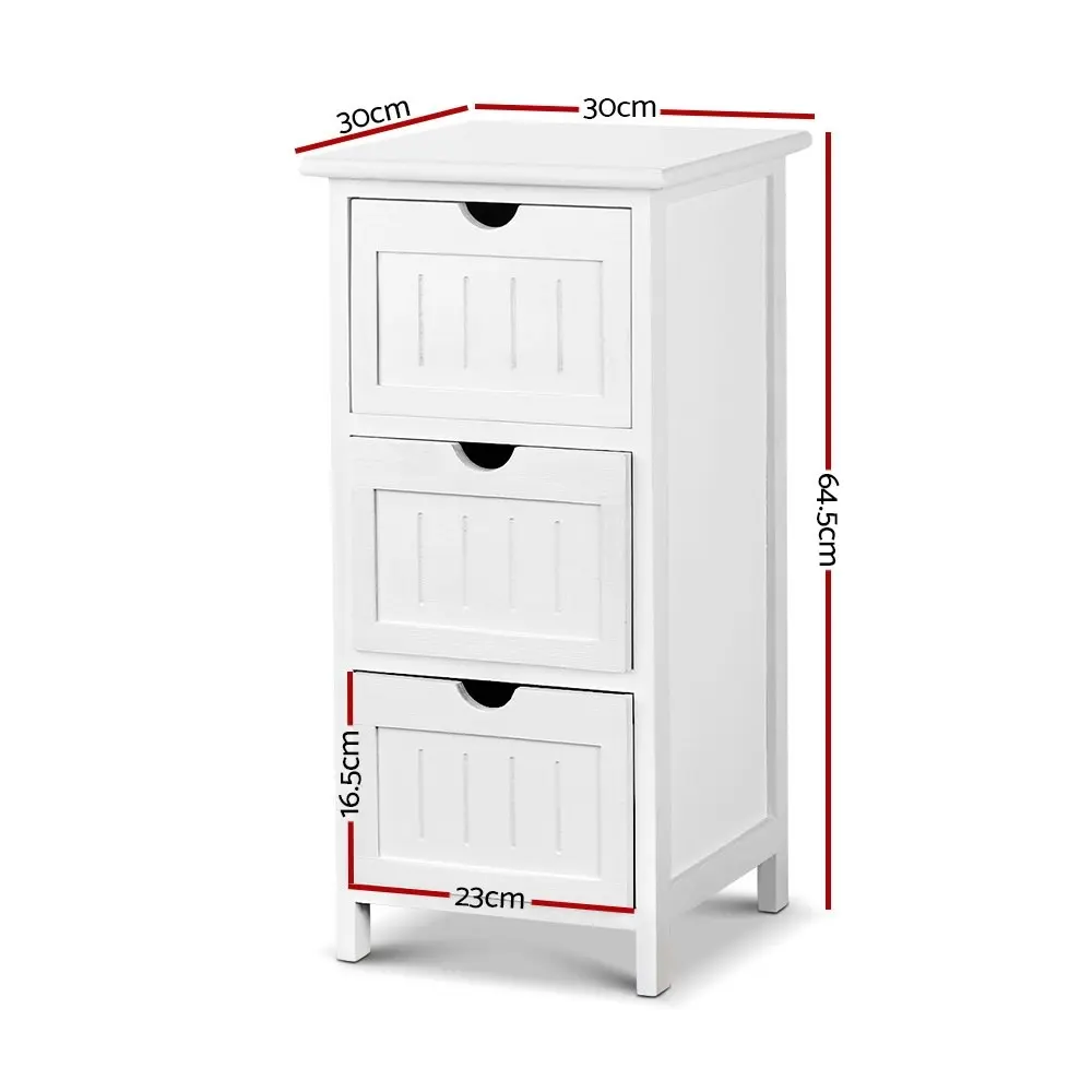 Artiss Bedside Table Bathroom Storage Cabinet 3 Drawers White