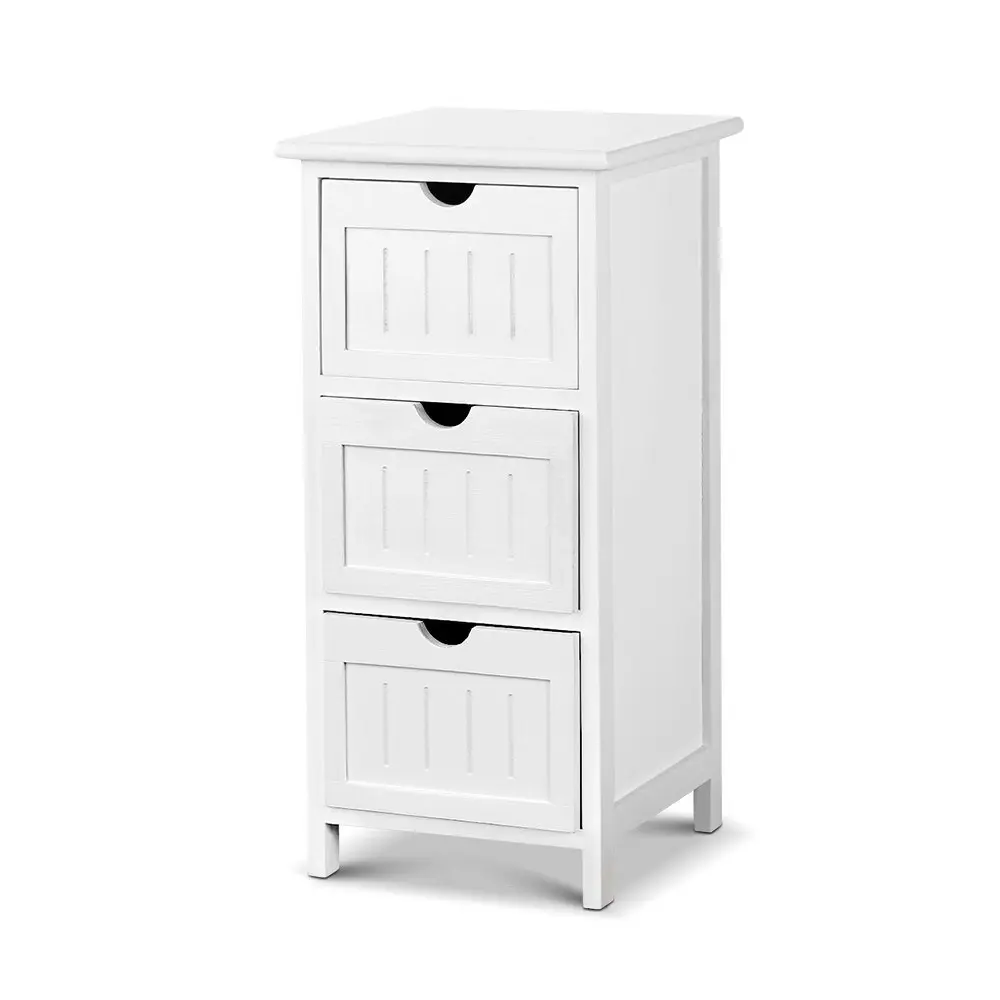 Artiss Bedside Table Bathroom Storage Cabinet 3 Drawers White