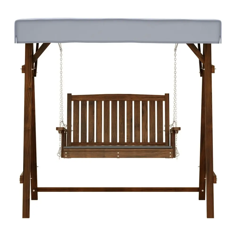 Gardeon Outdoor Wooden Swing Chair Garden Bench Canopy Cushion 2 Seater Charcoal