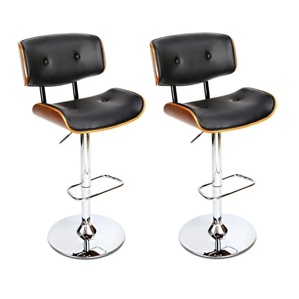 Artiss 2x Bar Stools Gas Lift Leather Black