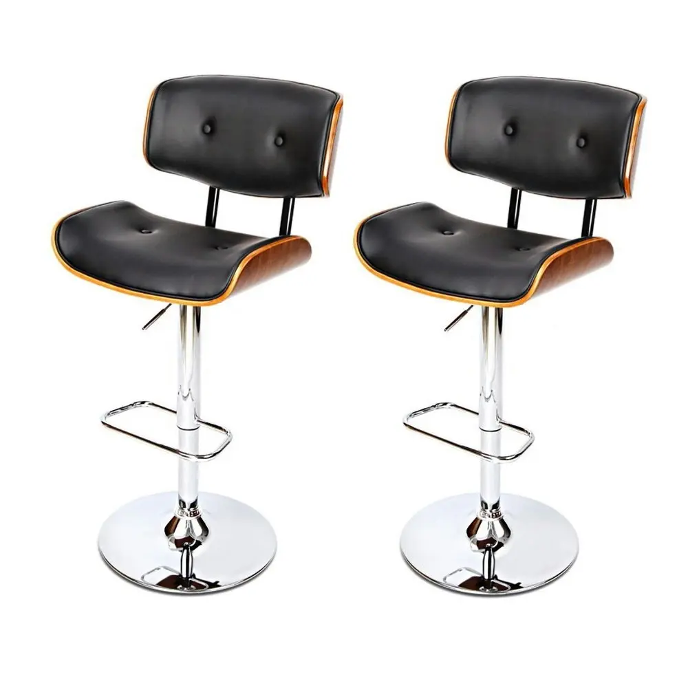 Artiss 2x Bar Stools Gas Lift Leather Black