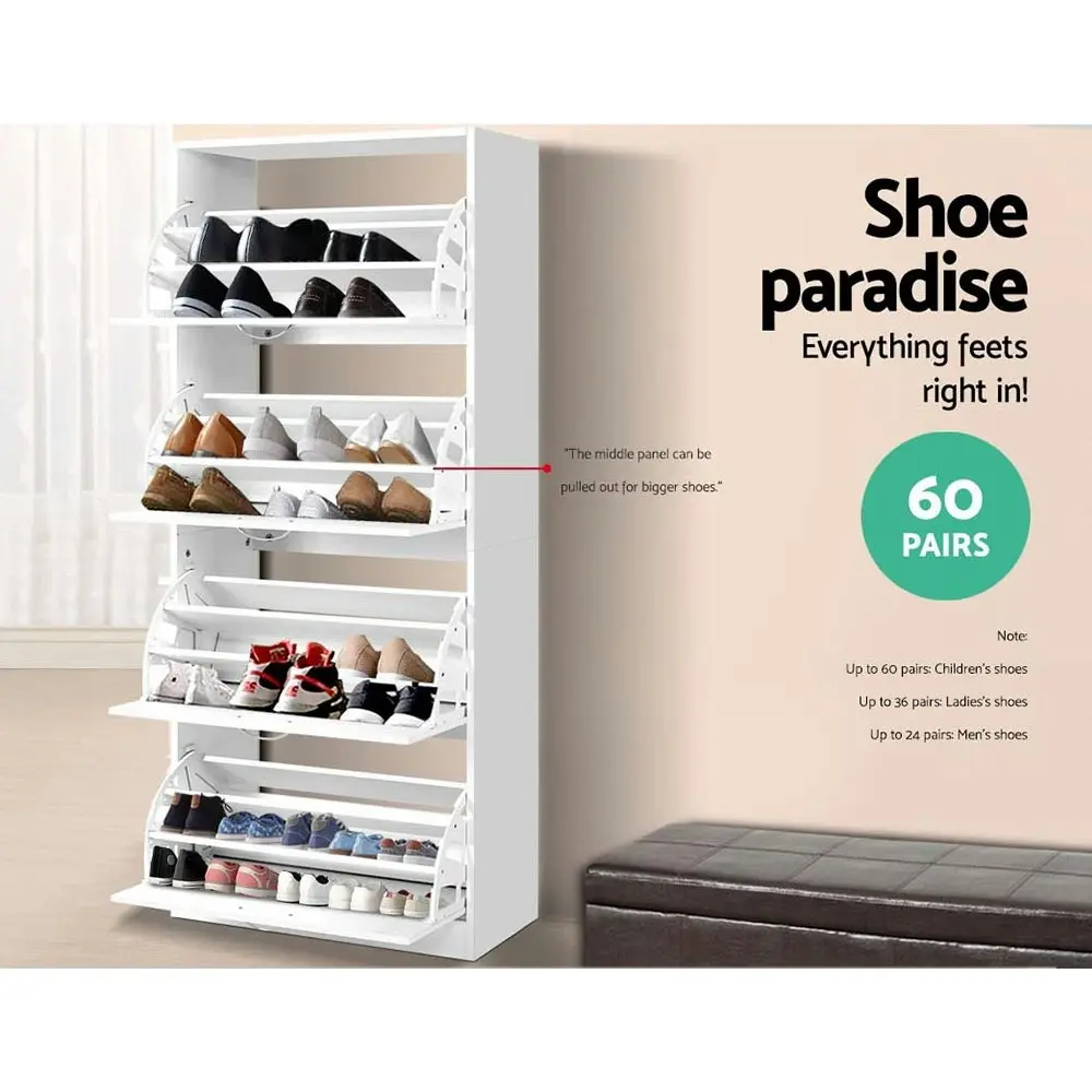 Artiss Shoe Rack Shoes Storage Cabinet 60 Pairs 4 Doors - White