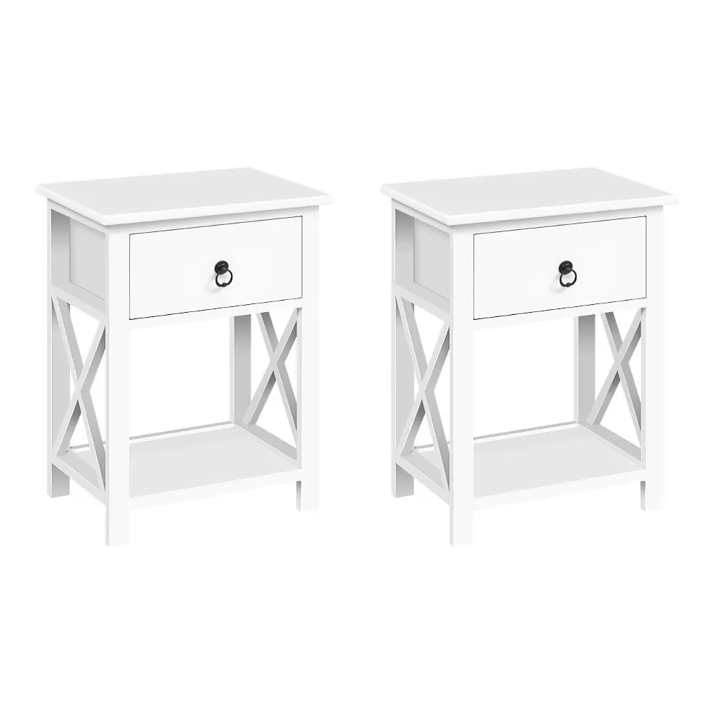 Artiss 2 X Bedside Table 1 Drawer with Shelf - EMMA White