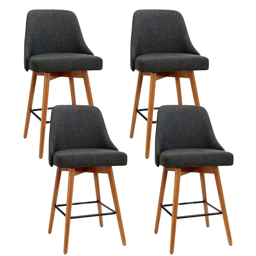 Artiss 4x Bar Stools Swivel Seat Wooden Charcoal