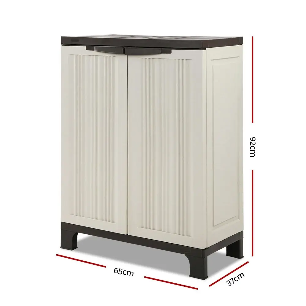 Gardeon Outdoor Storage Cabinet Box 92cm Lockable Cupboard Sheds Garage Adjustable Beige