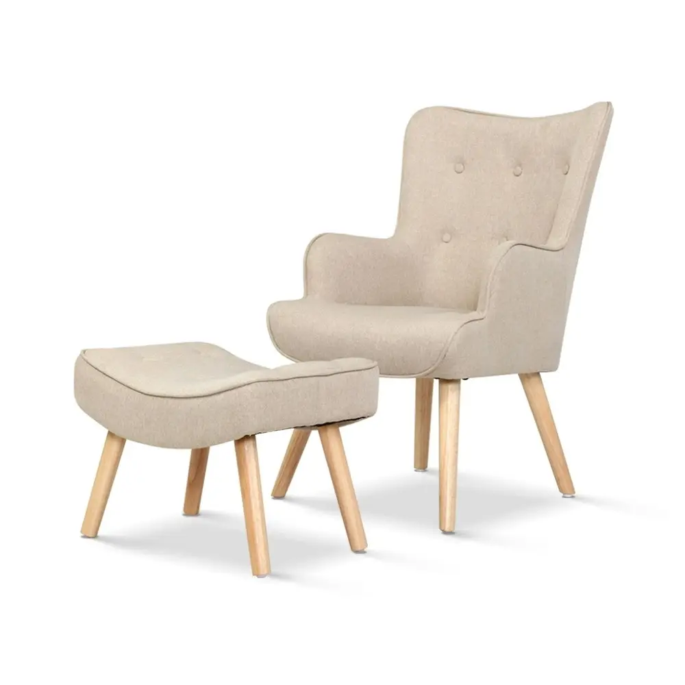 Artiss Armchair Set with Ottoman Beige Lansar