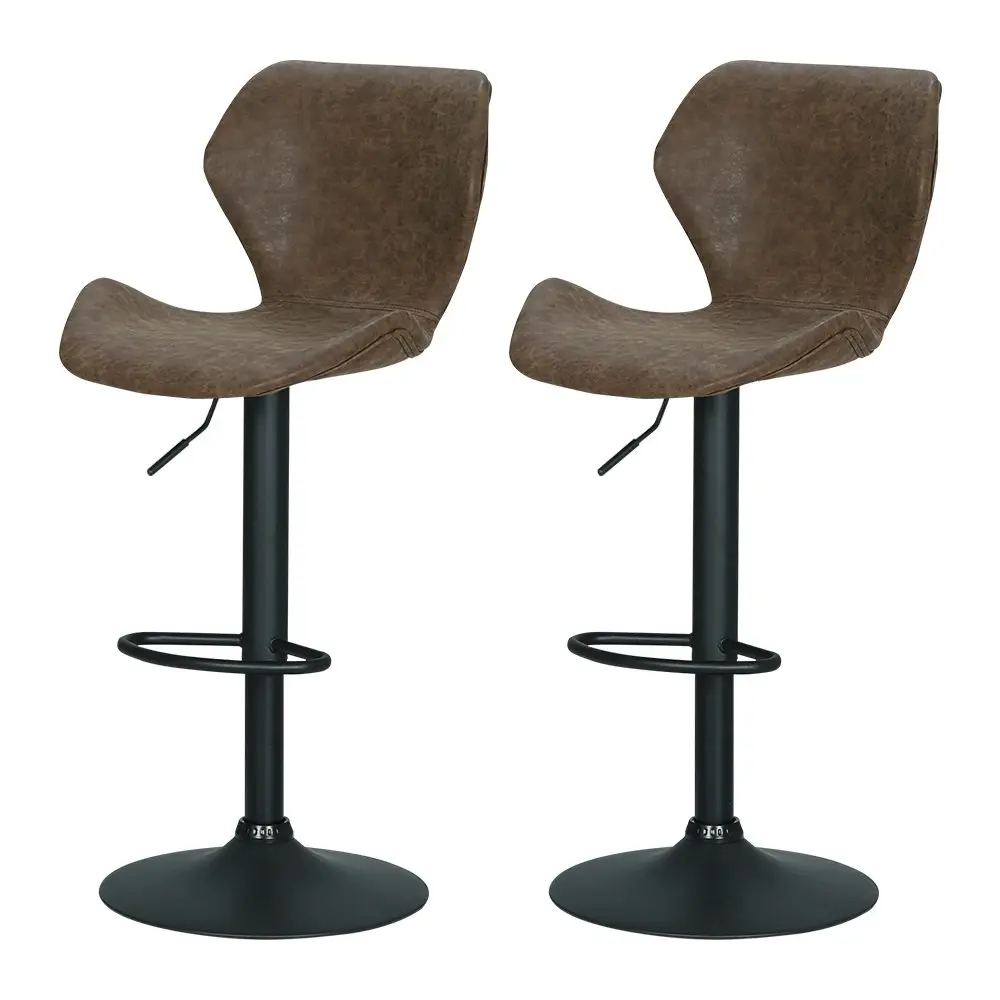 Artiss 2x Bar Stools Vintage Leather Gas Lift Brown