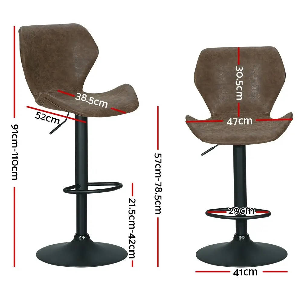 Artiss 2x Bar Stools Vintage Leather Gas Lift Brown