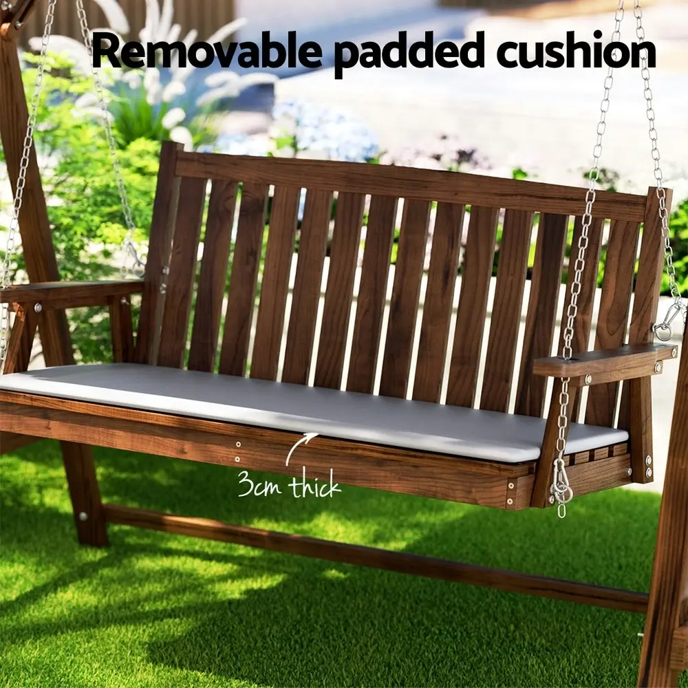 Gardeon Outdoor Wooden Swing Chair Garden Bench Canopy Cushion 3 Seater Charcoal