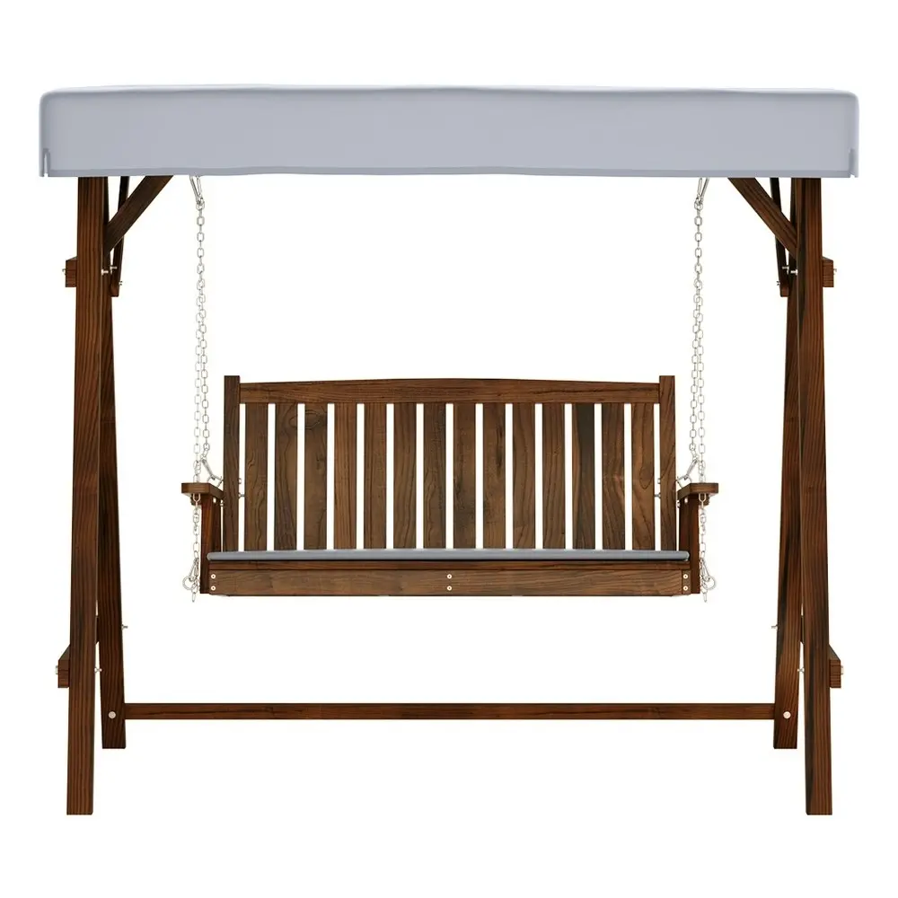 Gardeon Outdoor Wooden Swing Chair Garden Bench Canopy Cushion 3 Seater Charcoal