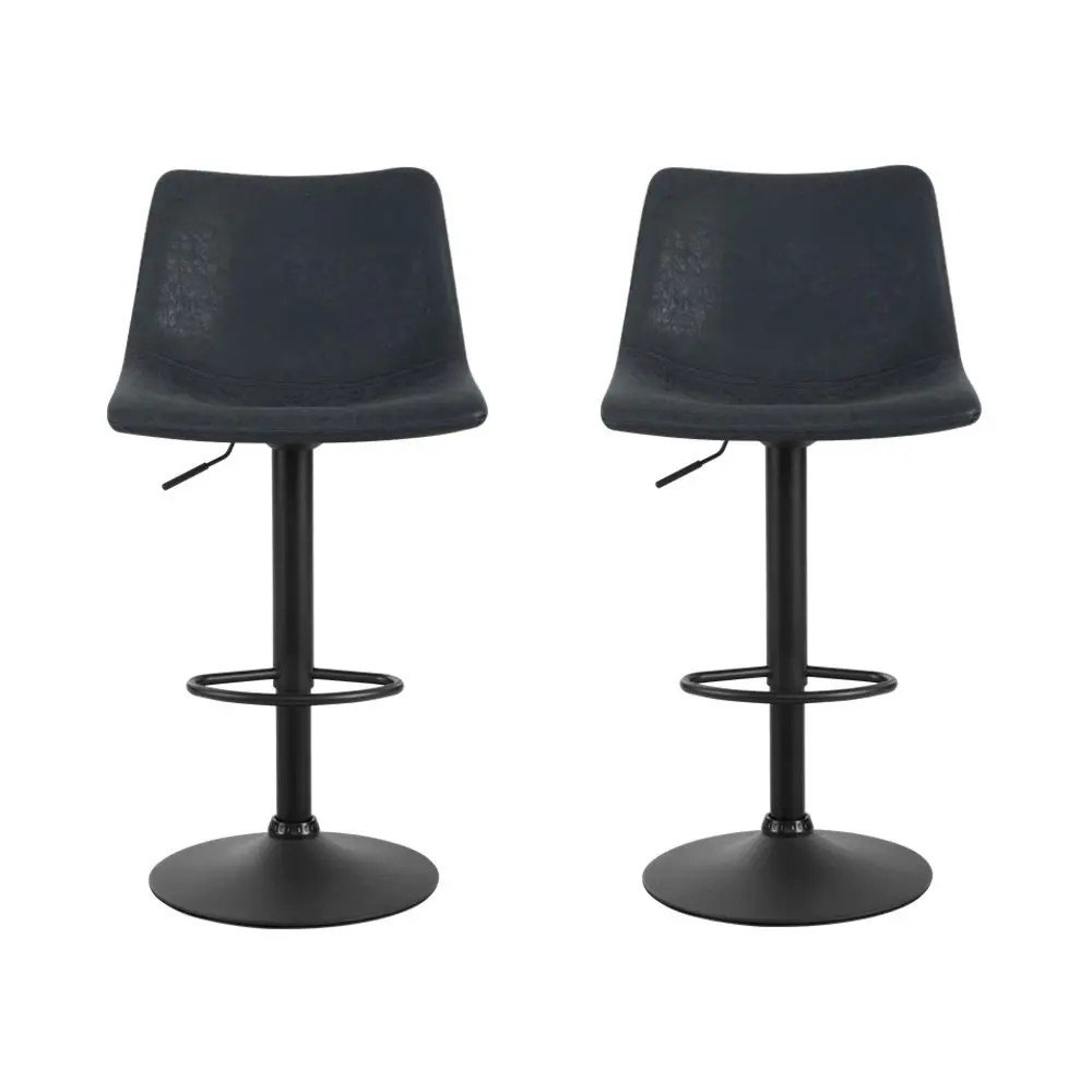 Artiss 2x Bar Stools Vintage Leather Swivel Gas Lift Black