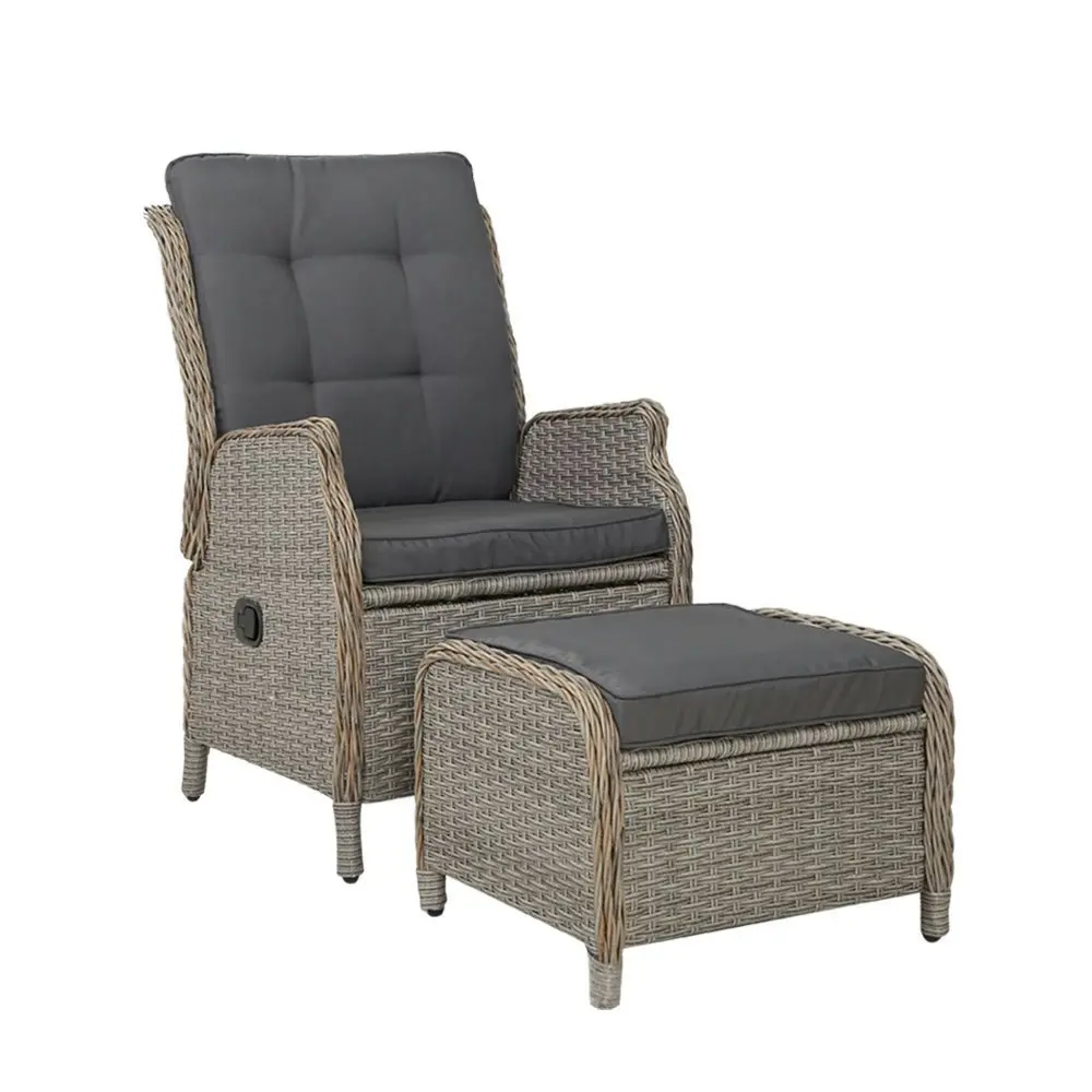 Gardeon Recliner Chair Sun lounge Wicker Lounger Outdoor Furniture Patio Adjustable Grey