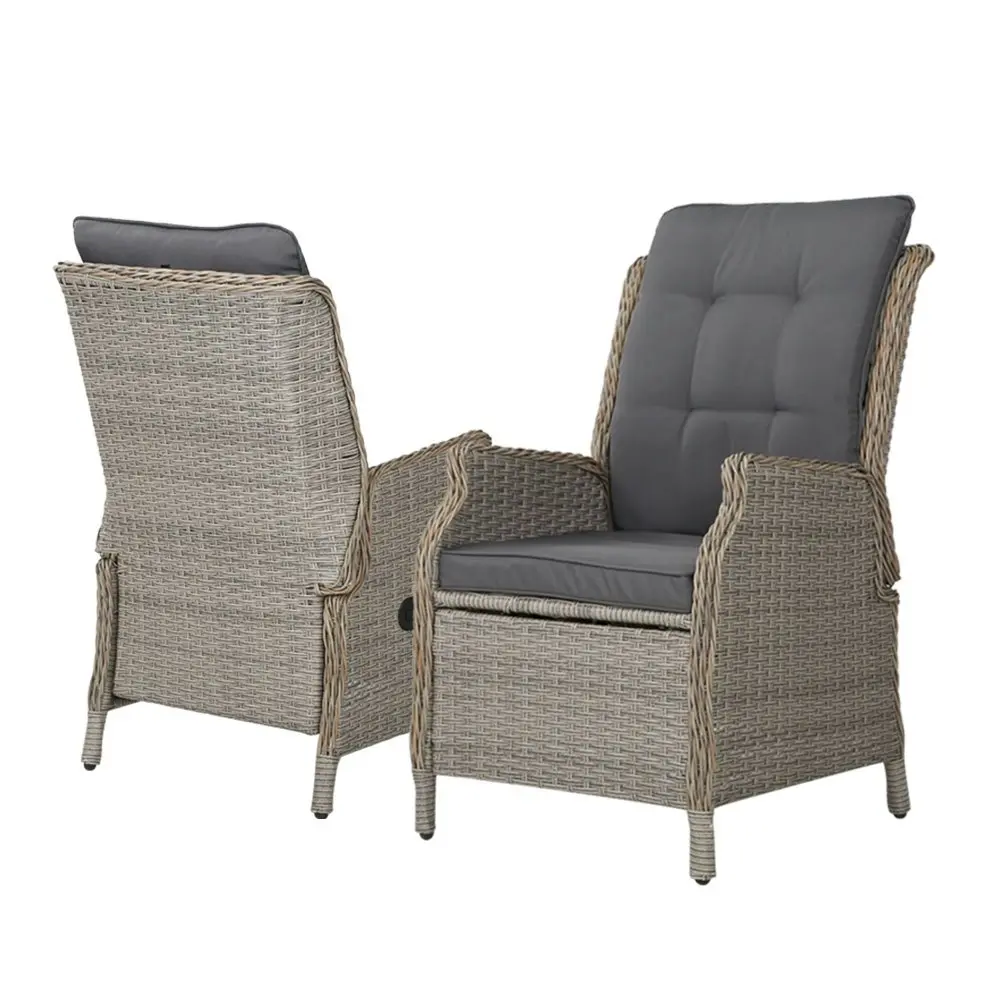 Gardeon Recliner Chair Sun lounge Wicker Lounger Outdoor Furniture Patio Adjustable Grey