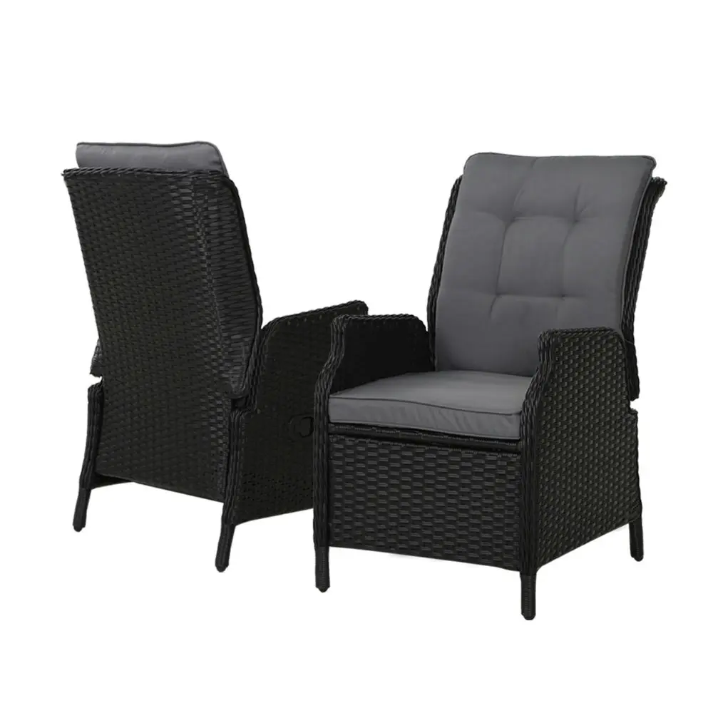 Gardeon Recliner Chair Sun lounge Wicker Lounger Outdoor Furniture Patio Adjustable Black