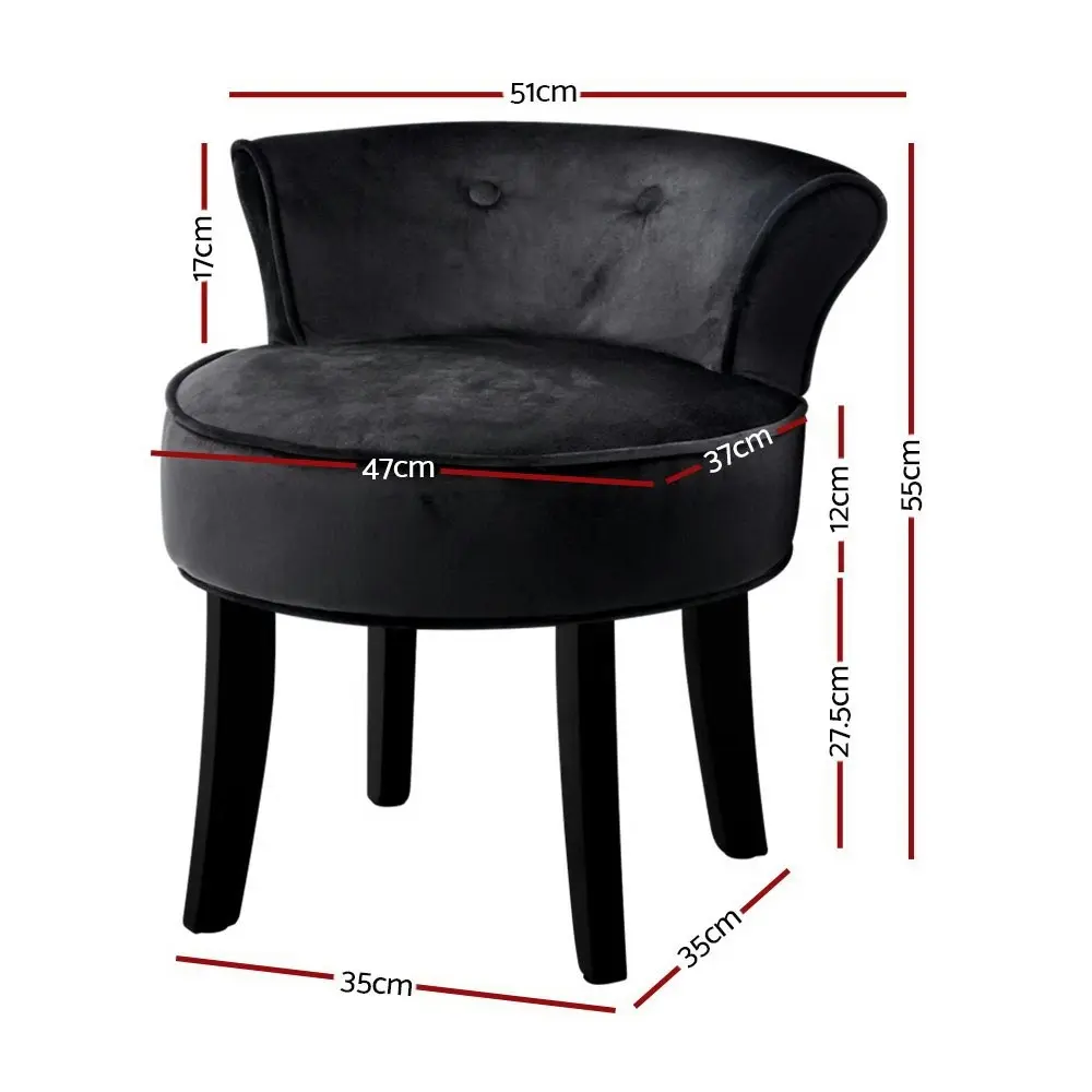 Artiss Vanity Stool Velvet Black Abella