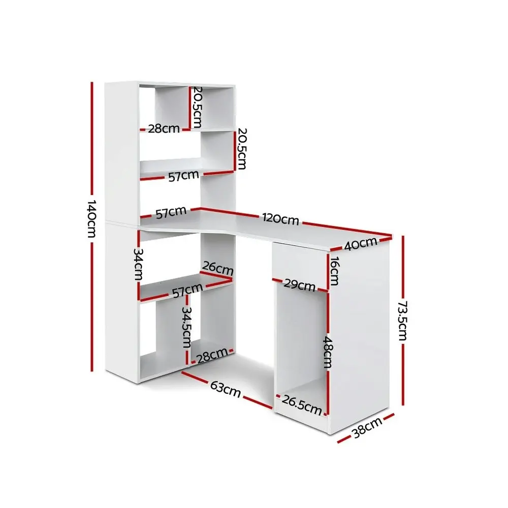 Artiss Computer Desk Bookshelf Drawer Cabinet White 120CM