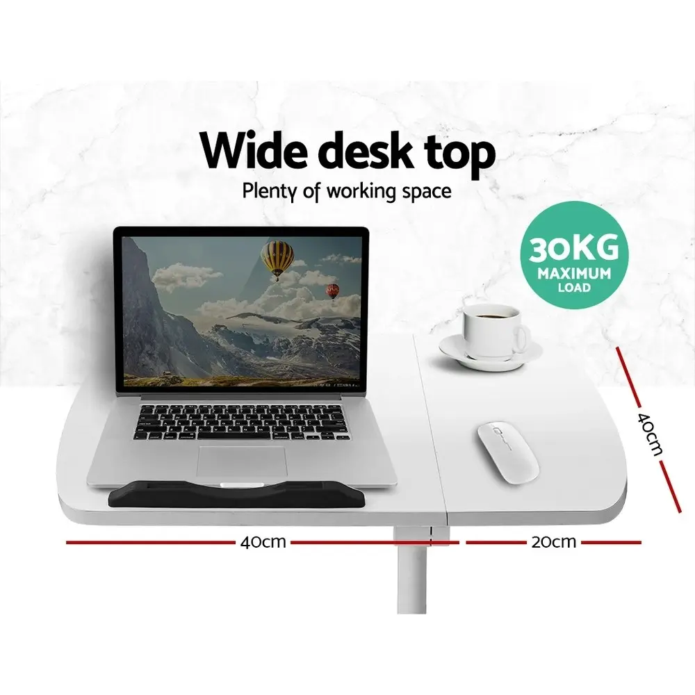 Artiss Mobile Laptop Desk Table Fan Cooling White 60CM