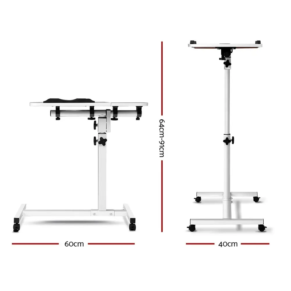 Artiss Mobile Laptop Desk Table Fan Cooling White 60CM