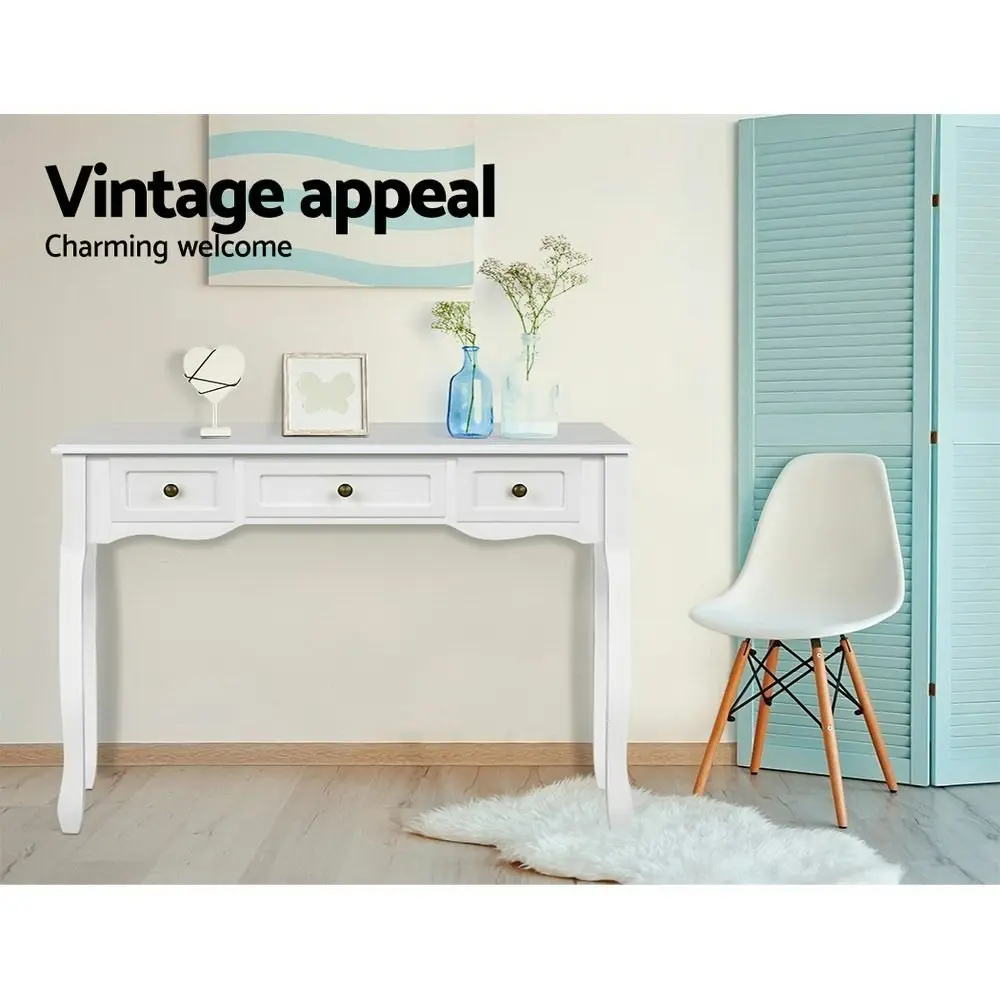 Artiss Console Table 3 Drawers White Hamptons