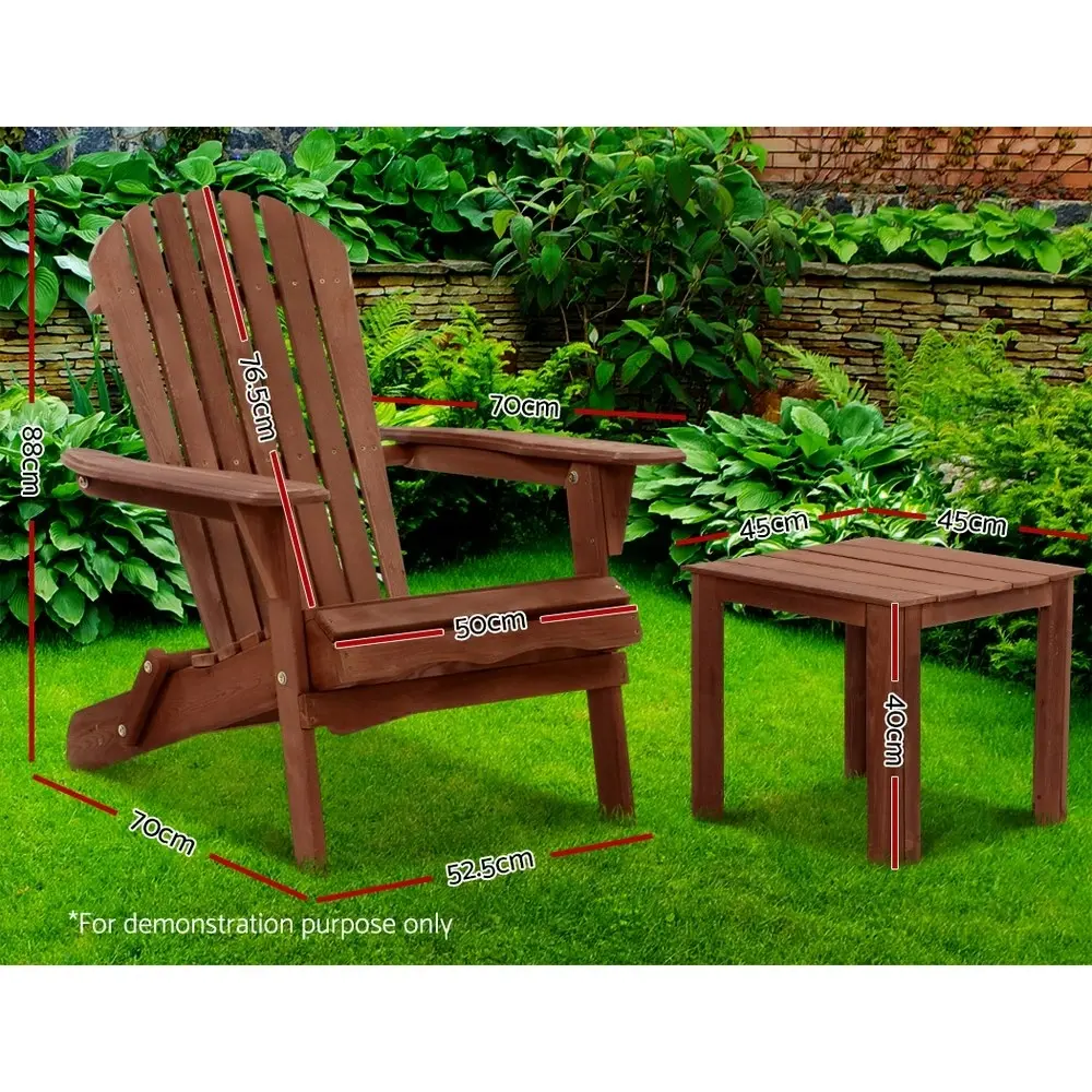 Gardeon Adirondack Outdoor Wooden Foldable Beach Chair Patio Furniture Brown