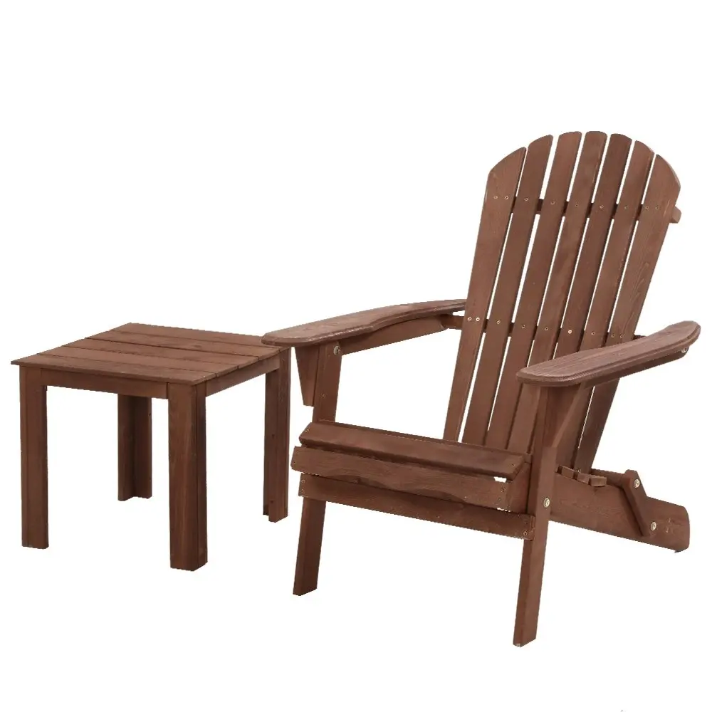 Gardeon Adirondack Outdoor Wooden Foldable Beach Chair Patio Furniture Brown