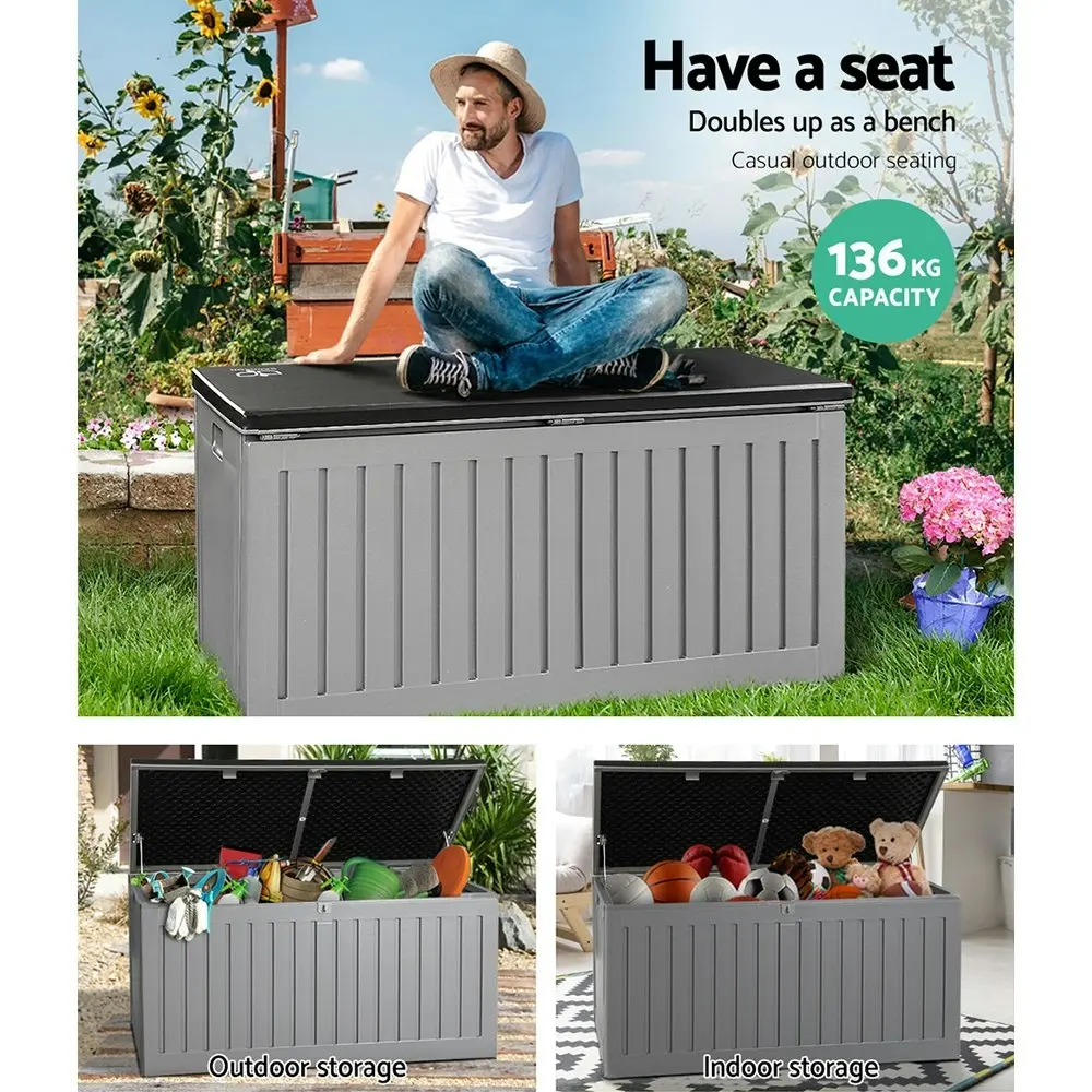 Gardeon Outdoor Storage Box 270L Container Lockable Garden Bench Tool Shed Grey