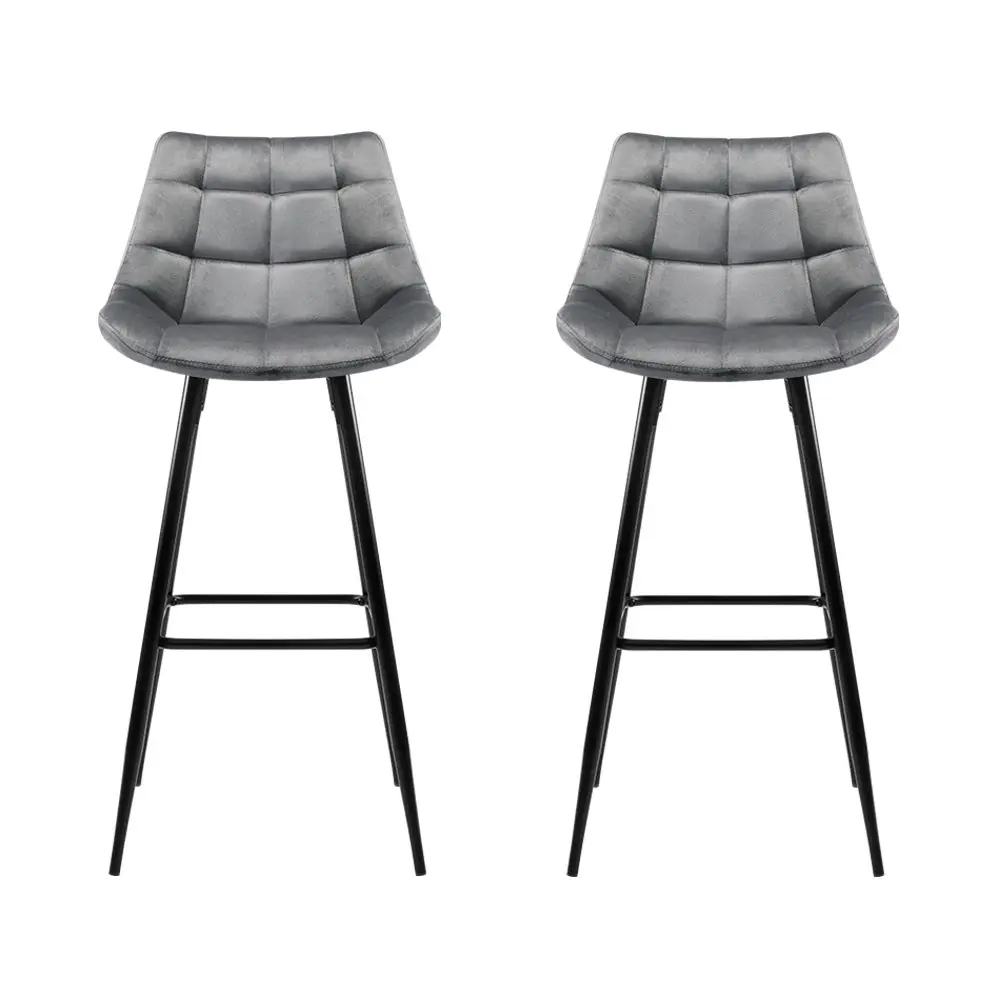 Artiss 2x Bar Stools Velvet Chairs Grey