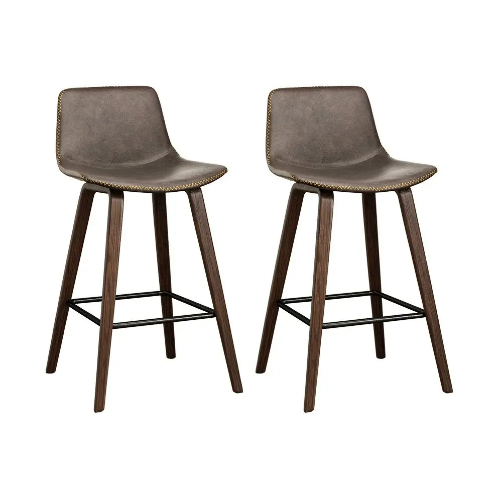 Artiss 2x Bar Stools Vintage Leather Wooden