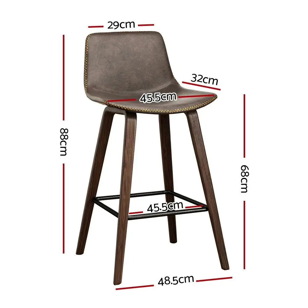 Artiss 2x Bar Stools Vintage Leather Wooden