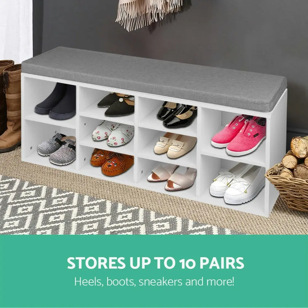 Artiss Shoe Cabinet Rack Shoe Bench Fabric Seat White BOA