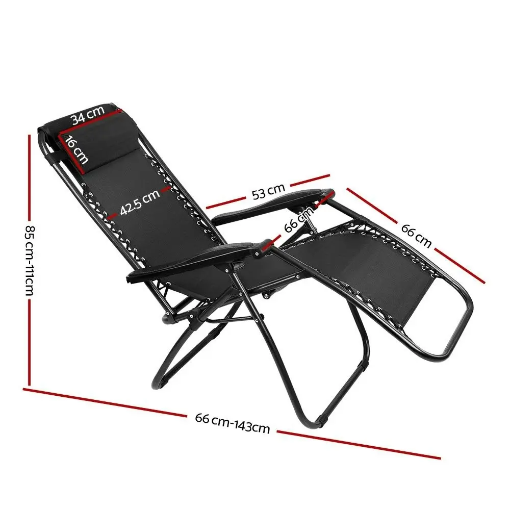 Gardeon Zero Gravity Chair Folding Outdoor Recliner Adjustable Sun Lounge Camping Black