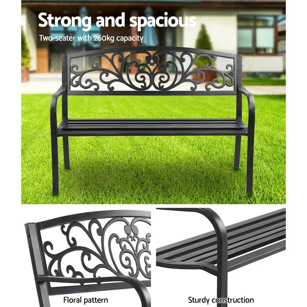 Gardeon Outdoor Garden Bench Seat Steel Outdoor Furniture 3 Seater Park Black