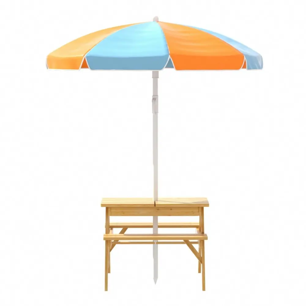 Keezi Kids Outdoor Table and Chairs Picnic Bench Umbrella Set Water Sand Pit Box