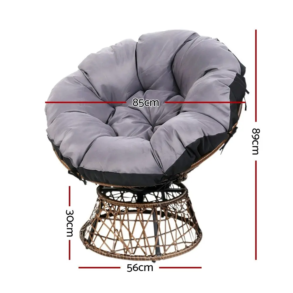 Gardeon Outdoor Lounge Setting Furniture Wicker Papasan Chairs Table Patio Brown