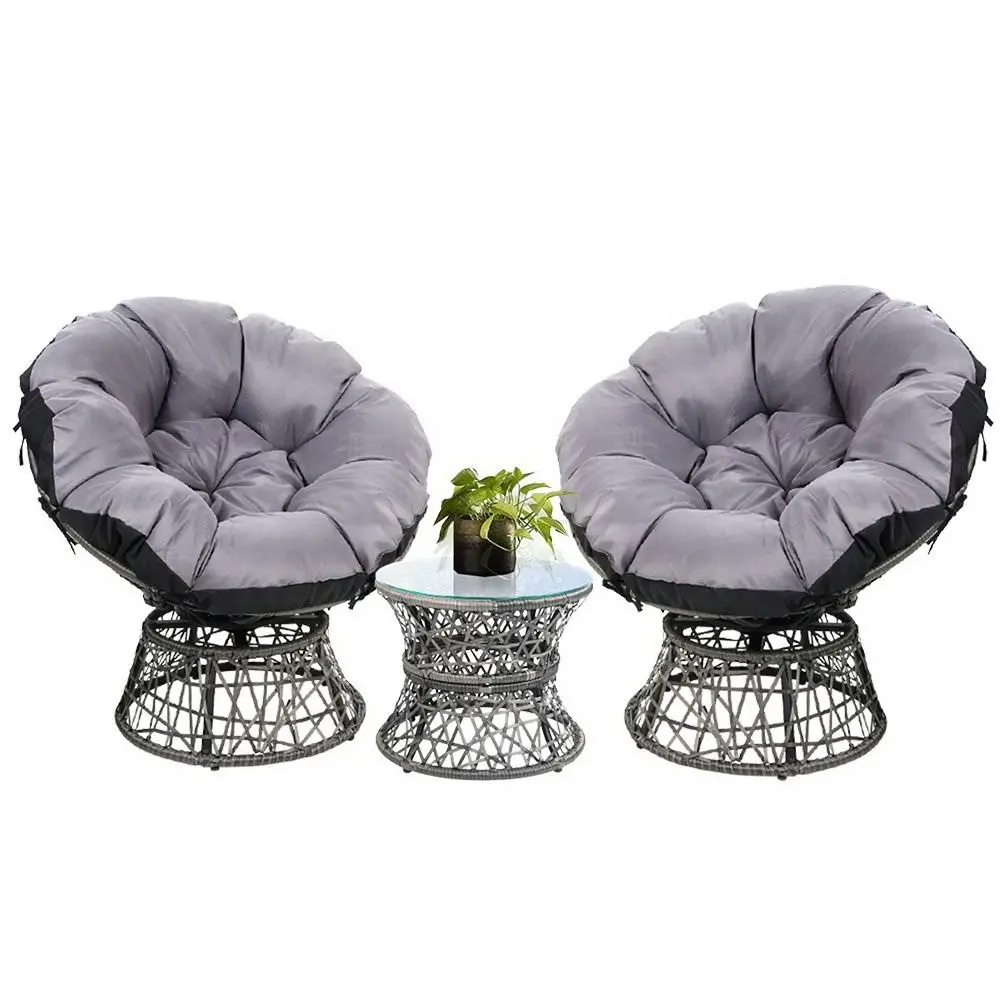 Gardeon Outdoor Lounge Setting Furniture Wicker Papasan Chairs Table Patio Grey