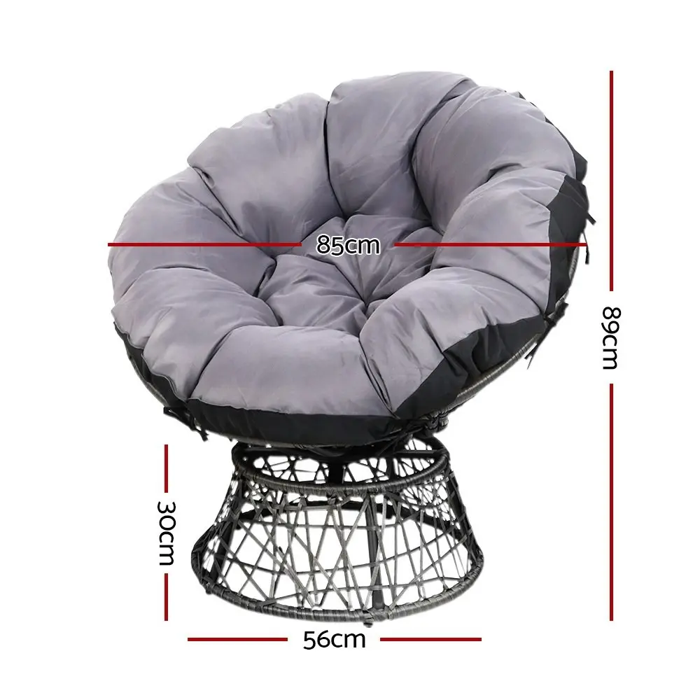 Gardeon Outdoor Lounge Setting Furniture Wicker Papasan Chairs Table Patio Grey