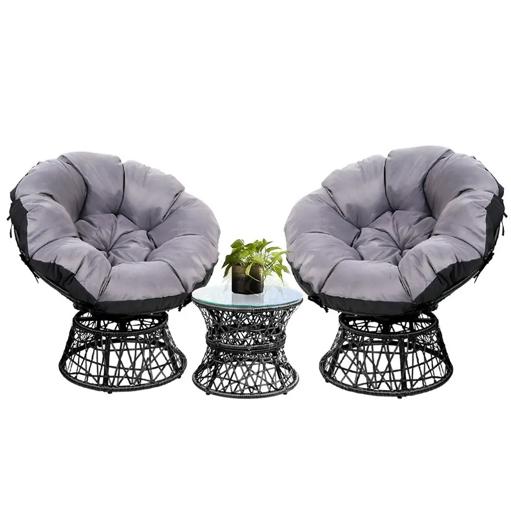 Gardeon Outdoor Lounge Setting Furniture Wicker Papasan Chairs Table Patio Black