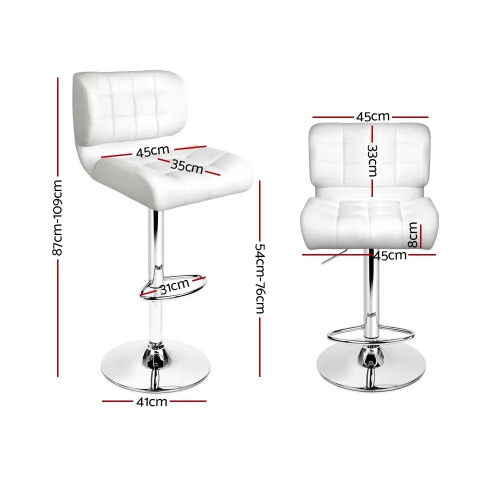 Artiss 2x Bar Stools Gas Lift Leather Padded White