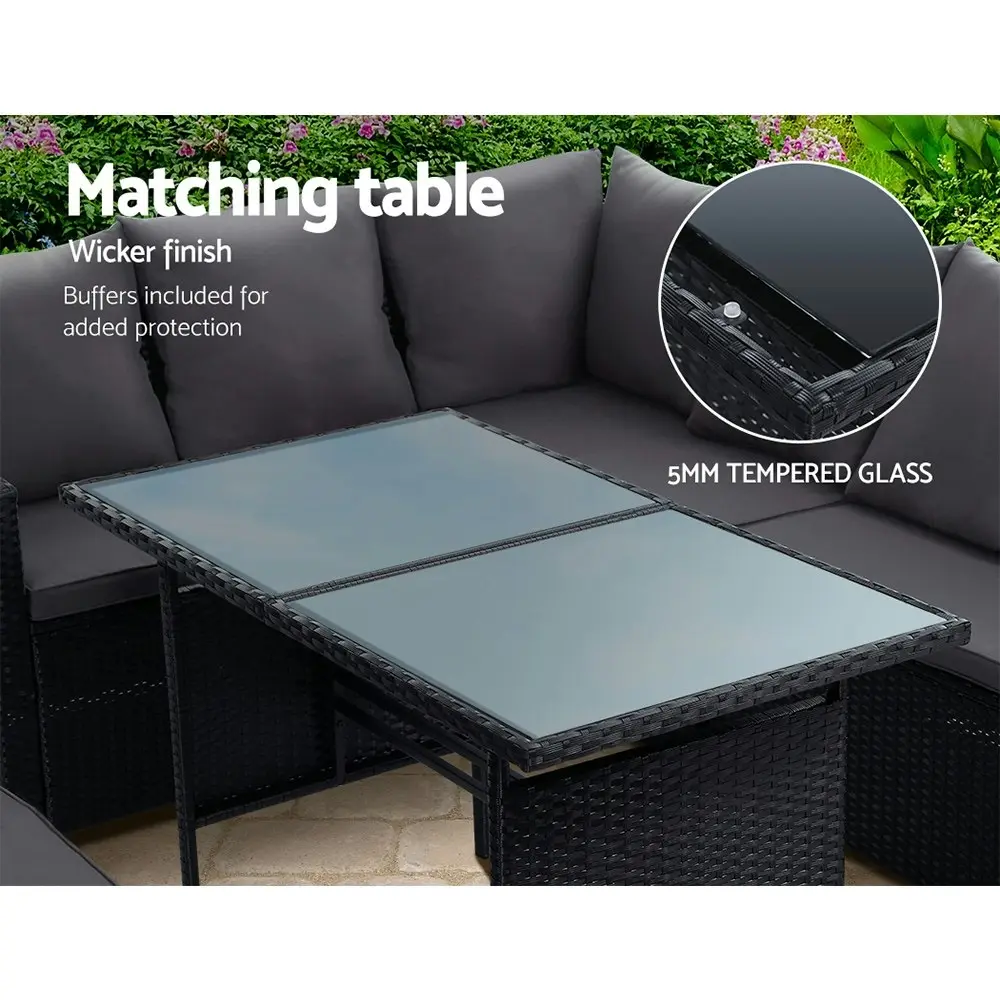 Gardeon Outdoor Dining Set Sofa Lounge Setting Chairs Table Bench Lawn Black