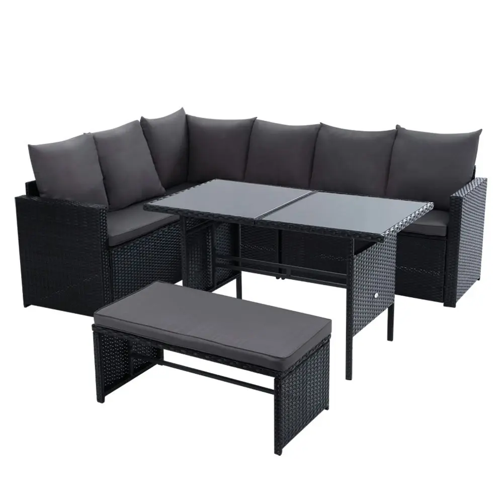 Gardeon Outdoor Dining Set Sofa Lounge Setting Chairs Table Bench Lawn Black