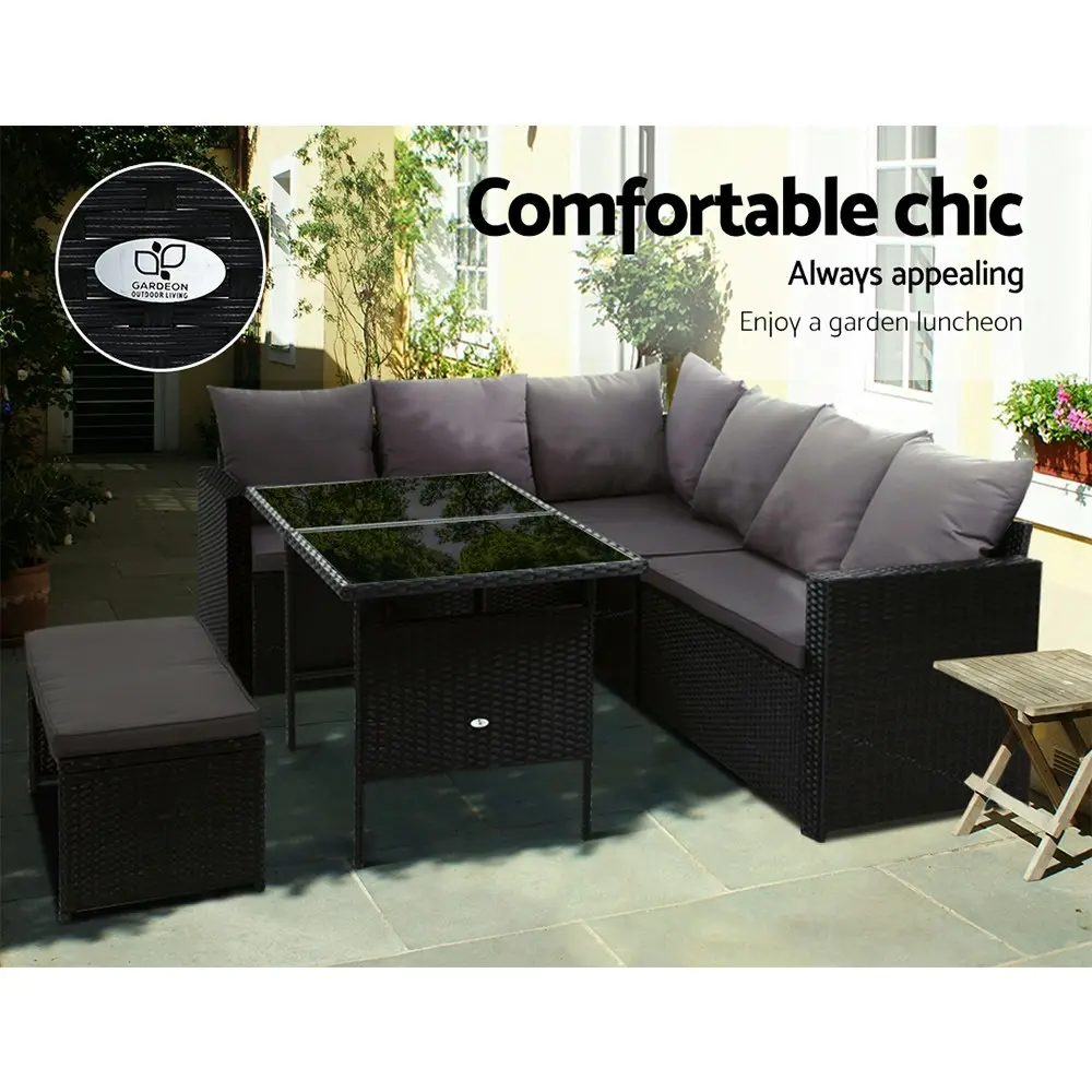 Gardeon Outdoor Dining Set Sofa Lounge Setting Chairs Table Bench Lawn Black