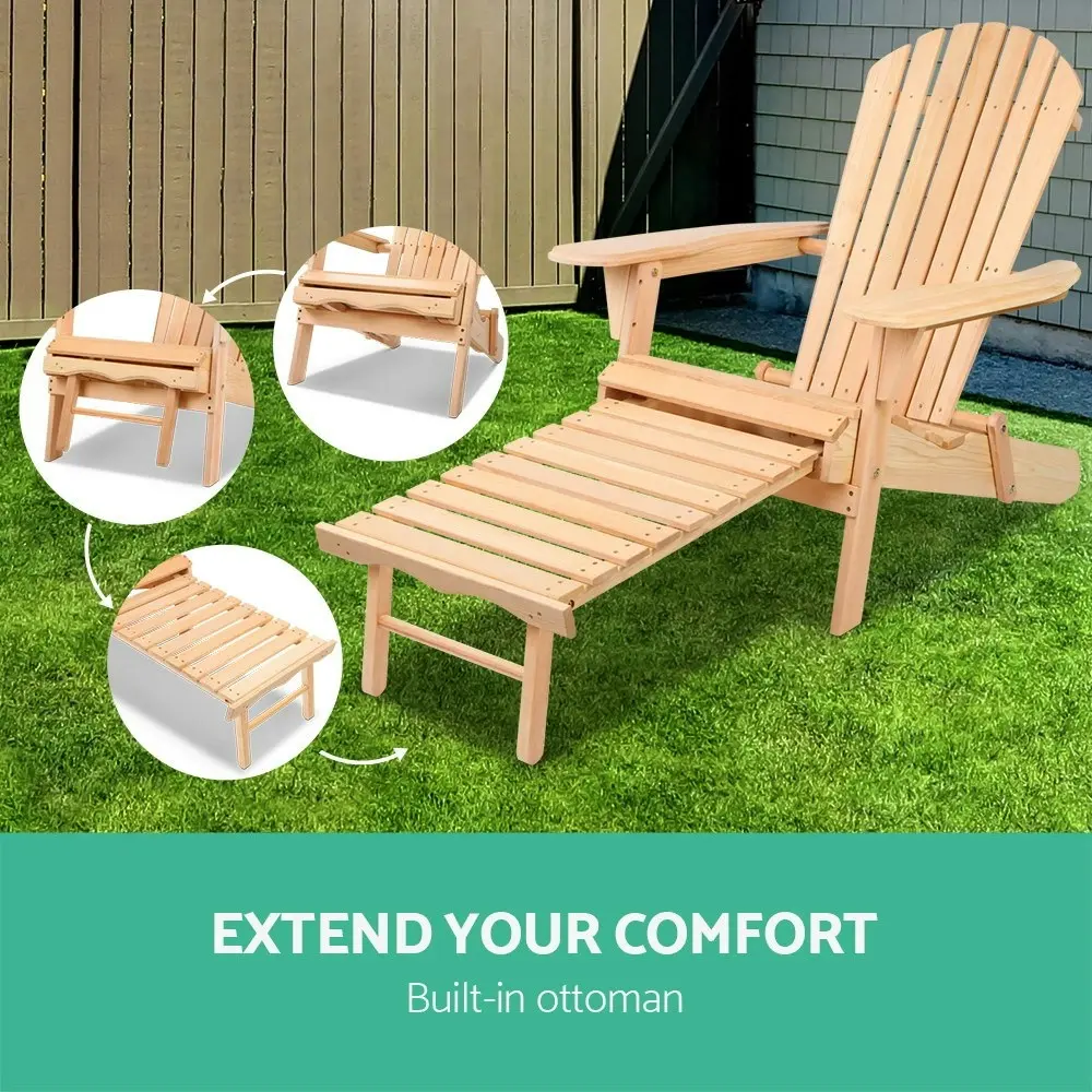 Gardeon Adirondack Outdoor Chairs Wooden Sun Lounge Patio Furniture Garden Natural