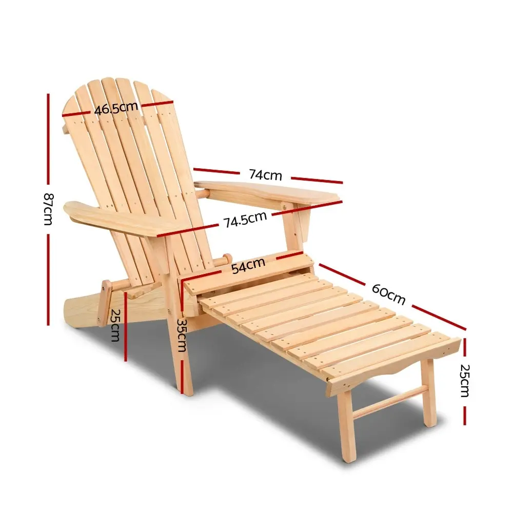 Gardeon 2PC Adirondack Outdoor Chairs Wooden Sun Lounge Patio Furniture Garden Natural