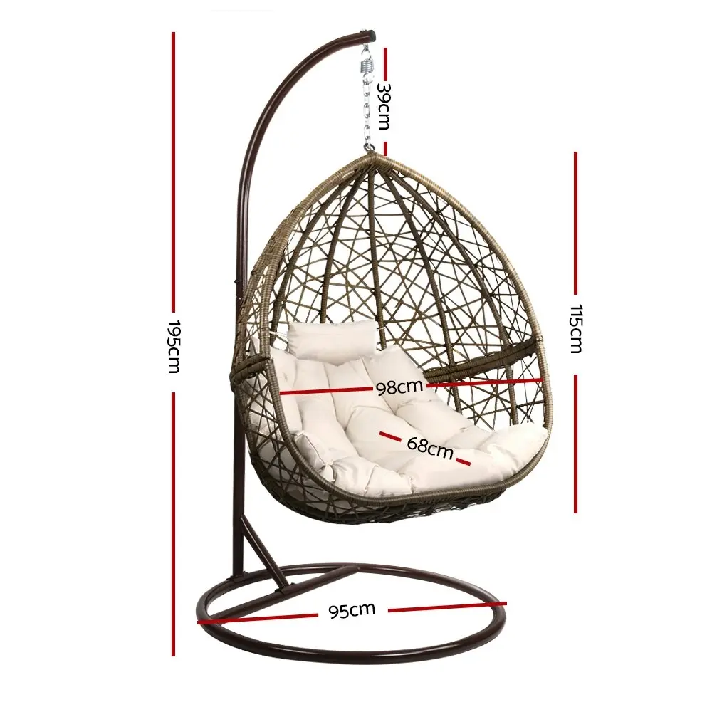 Gardeon Outdoor Egg Swing Chair Wicker Rattan Furniture Pod Stand Cushion Latte