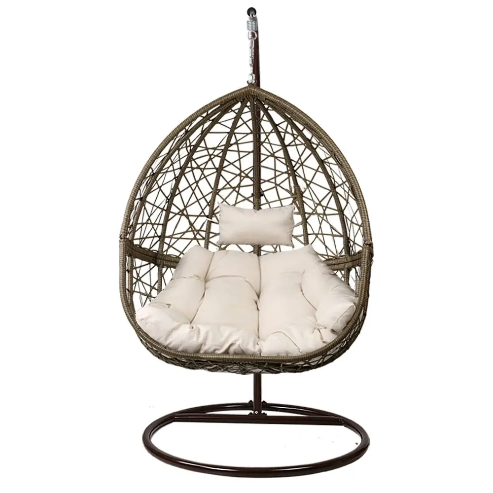 Gardeon Outdoor Egg Swing Chair Wicker Rattan Furniture Pod Stand Cushion Latte