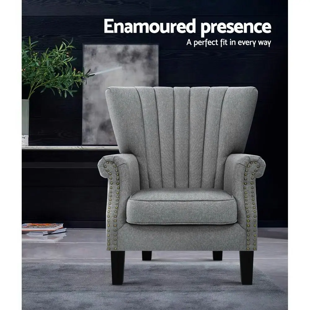 Artiss Armchair Wingback Grey Andrew